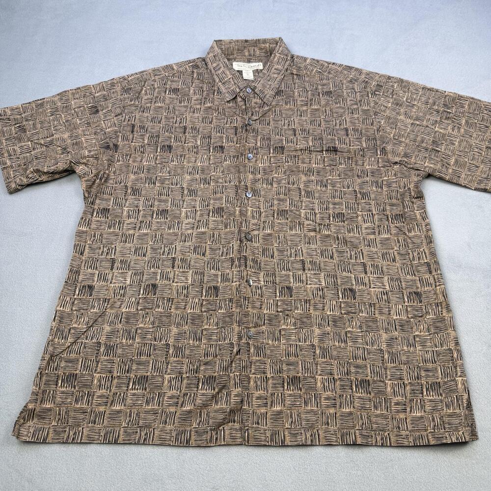 Tori Richard Shirt Mens XL Brown Geometric 100% Cotton Lawn Hawaiian Camp USA